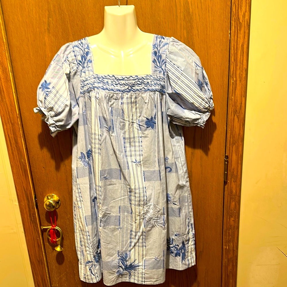 Johnny Was Striped Blue Dress floral large NEW WITH TAGS summer